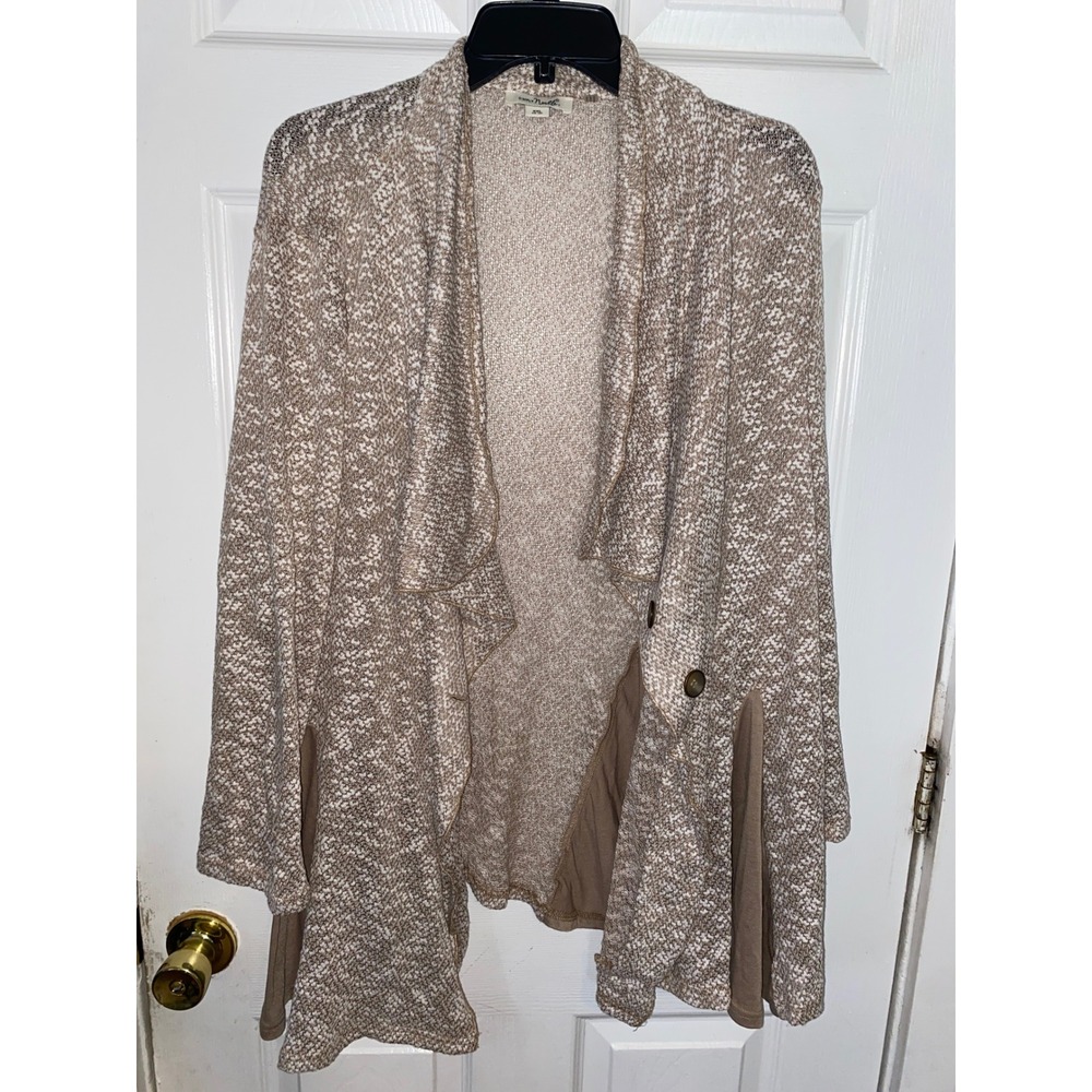 Simply Noelle Tan White Space Dye WaterfallOpen Front Cardigan Sweater XXL 16-18